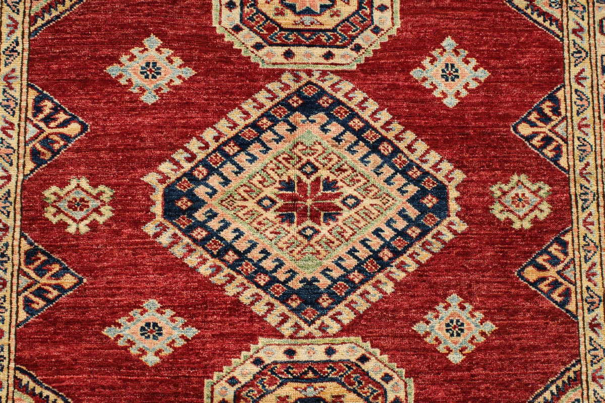 4x6 Red and Ivory Kazak Tribal Rug