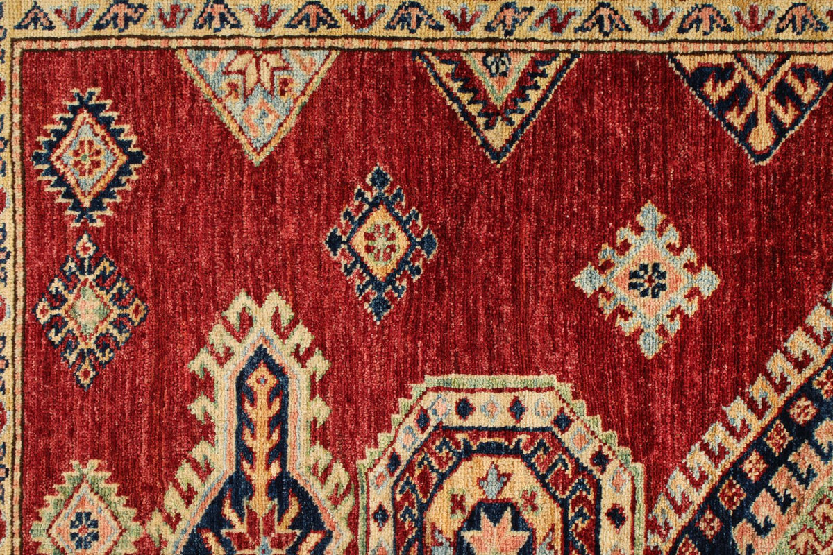 4x6 Red and Ivory Kazak Tribal Rug