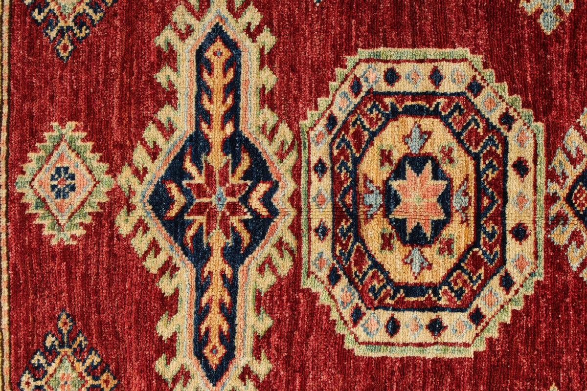 4x6 Red and Ivory Kazak Tribal Rug