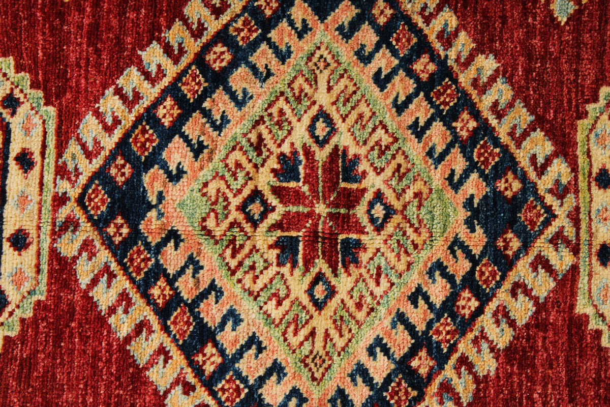 4x6 Red and Ivory Kazak Tribal Rug