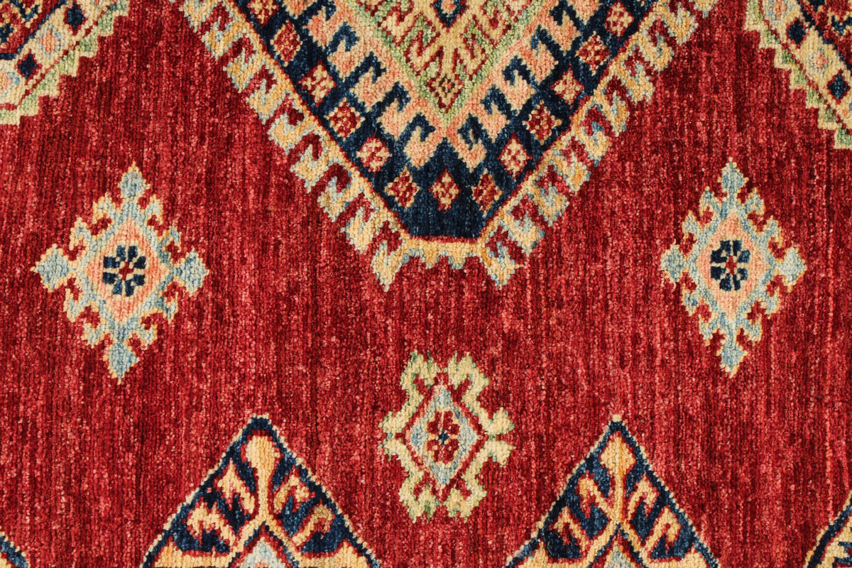 4x6 Red and Ivory Kazak Tribal Rug