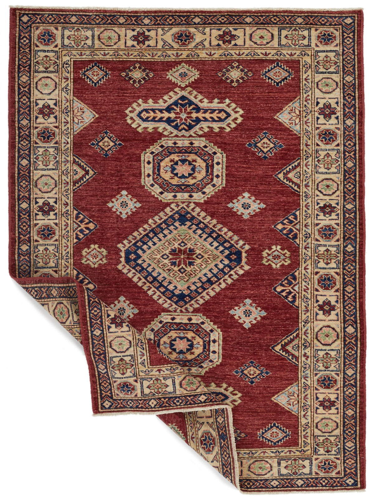 4x6 Red and Ivory Kazak Tribal Rug