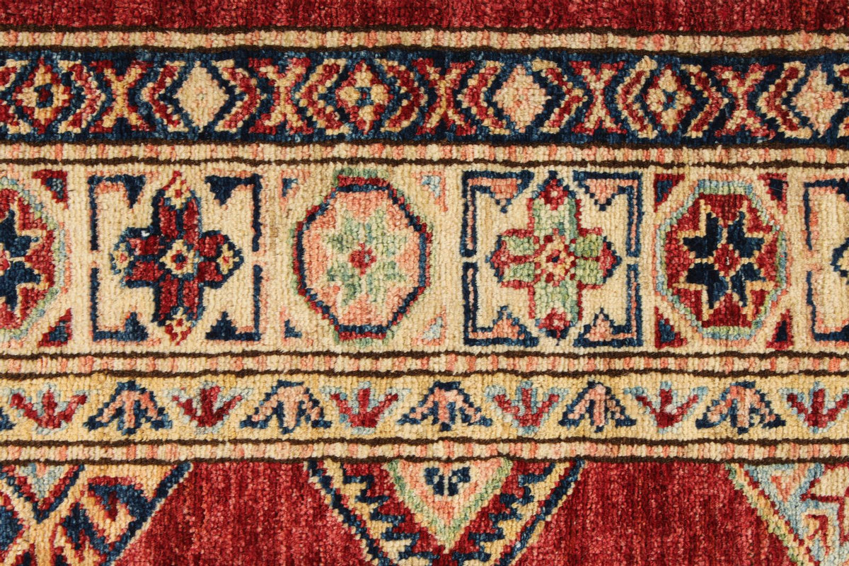 4x6 Red and Ivory Kazak Tribal Rug