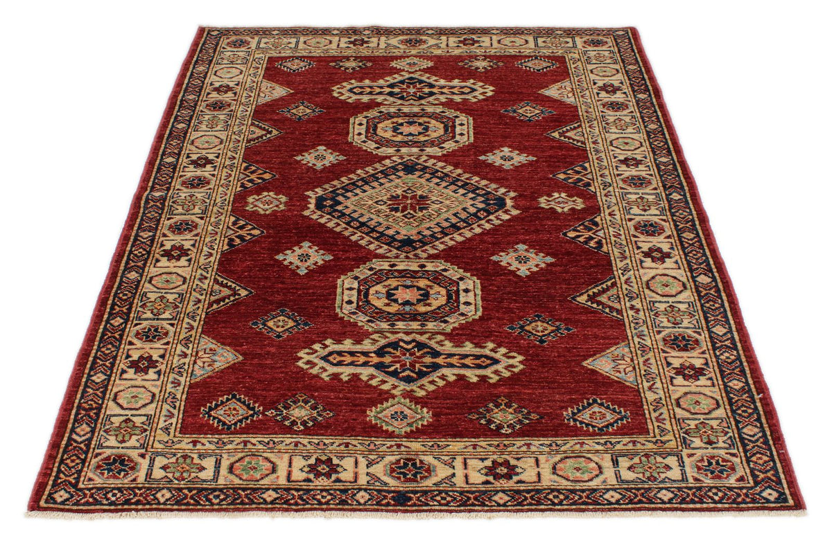 4x6 Red and Ivory Kazak Tribal Rug
