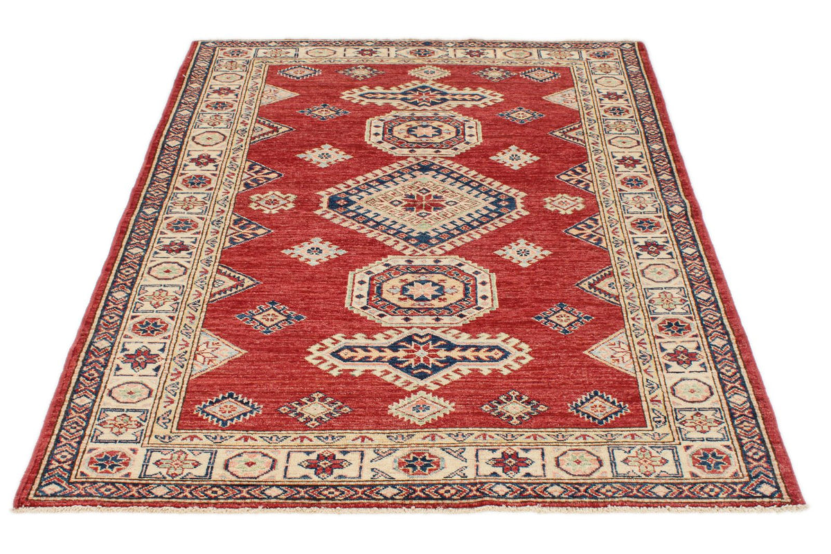 4x6 Red and Ivory Kazak Tribal Rug