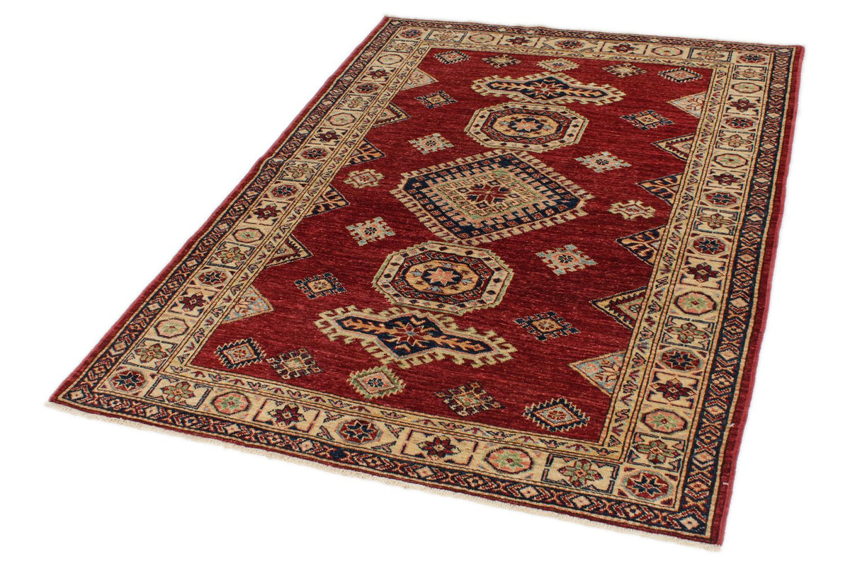 4x6 Red and Ivory Kazak Tribal Rug