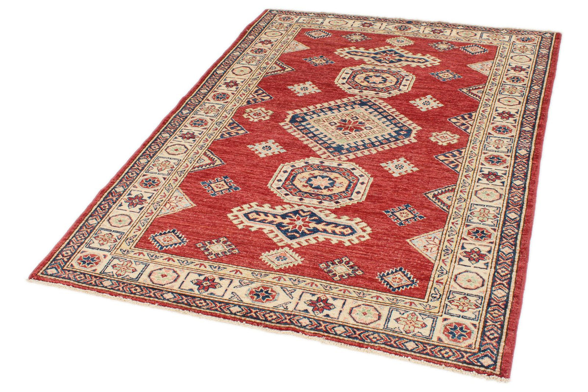 4x6 Red and Ivory Kazak Tribal Rug