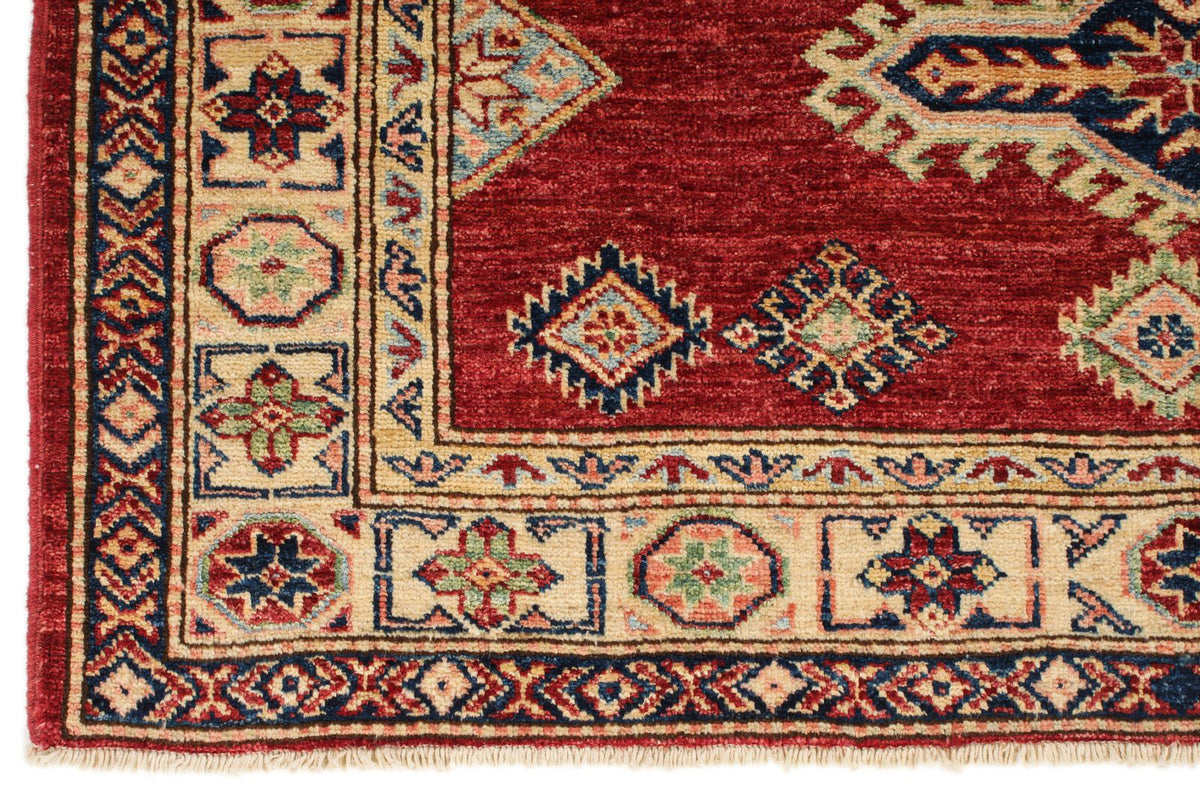 4x6 Red and Ivory Kazak Tribal Rug