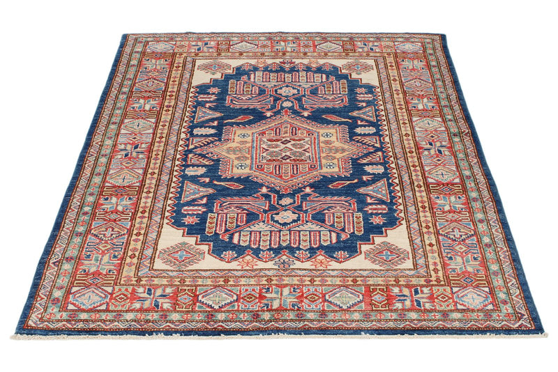 4x6 Navy and Red Kazak Tribal Rug