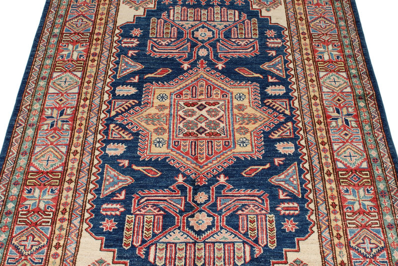 4x6 Navy and Red Kazak Tribal Rug