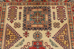 5x7 Ivory and Red Kazak Tribal Rug