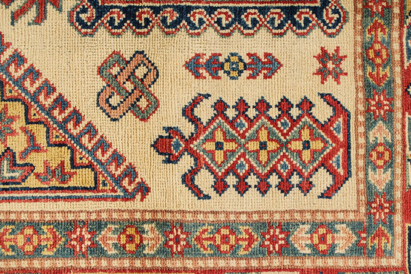 5x7 Ivory and Red Kazak Tribal Rug