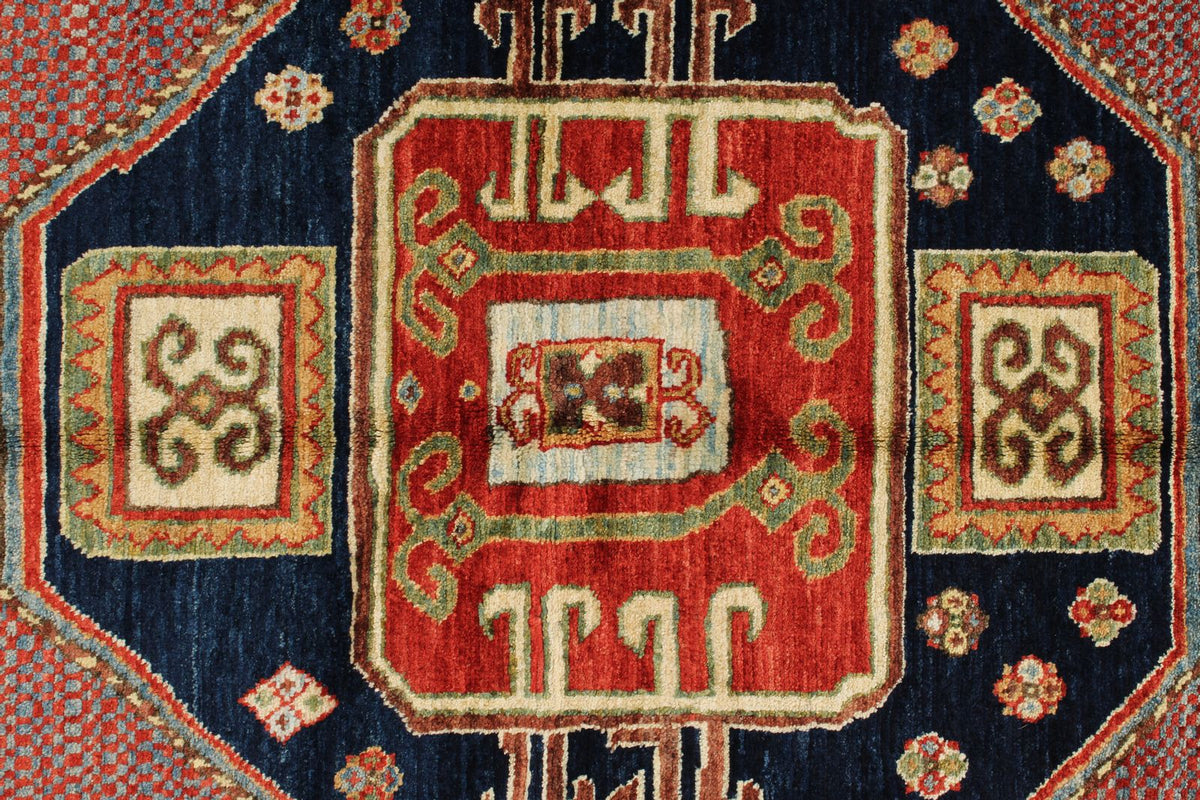 4x6 Green and Red Kazak Tribal Rug