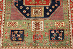 4x6 Green and Red Kazak Tribal Rug