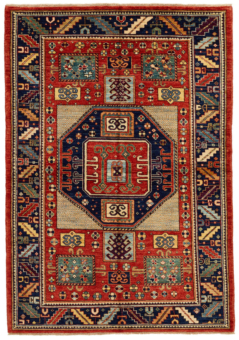 4x6 Multicolor and Rust Kazak Tribal Rug