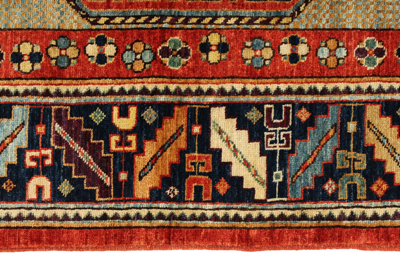 4x6 Multicolor and Rust Kazak Tribal Rug