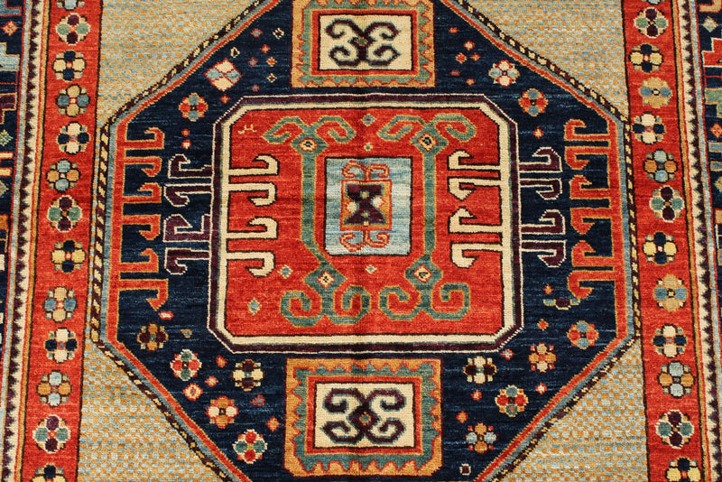 4x6 Multicolor and Rust Kazak Tribal Rug