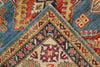 6x8 Blue and Ivory Kazak Tribal Rug