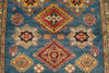 6x8 Blue and Ivory Kazak Tribal Rug