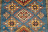 6x8 Blue and Ivory Kazak Tribal Rug