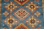 6x8 Blue and Ivory Kazak Tribal Rug