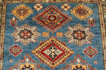 6x8 Blue and Ivory Kazak Tribal Rug