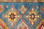 6x8 Blue and Ivory Kazak Tribal Rug