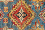 6x8 Blue and Ivory Kazak Tribal Rug