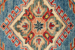 6x8 Blue and Ivory Kazak Tribal Rug