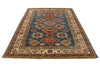 6x8 Blue and Ivory Kazak Tribal Rug