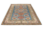 6x8 Blue and Ivory Kazak Tribal Rug