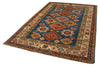 6x8 Blue and Ivory Kazak Tribal Rug