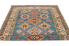 6x8 Blue and Ivory Kazak Tribal Rug