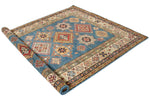 6x8 Blue and Ivory Kazak Tribal Rug