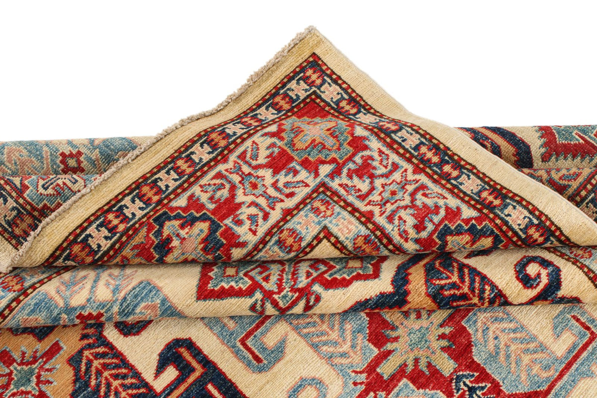 6x8 Ivory and Red Kazak Tribal Rug