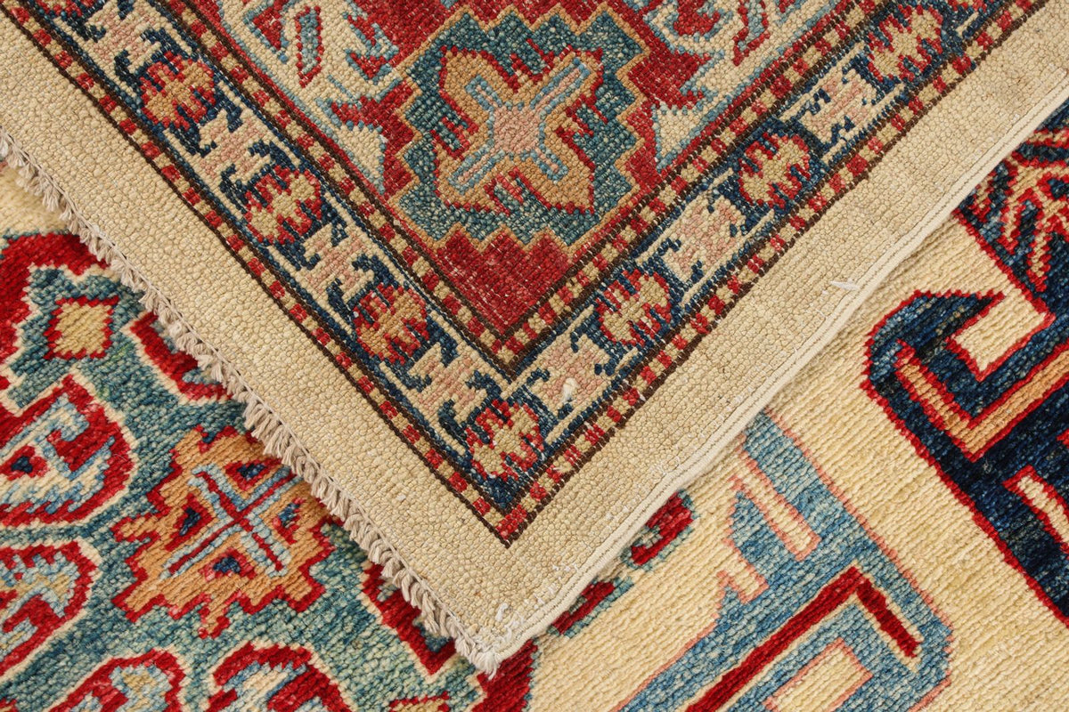 6x8 Ivory and Red Kazak Tribal Rug