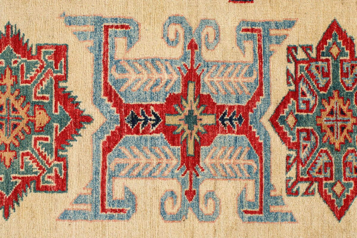 6x8 Ivory and Red Kazak Tribal Rug