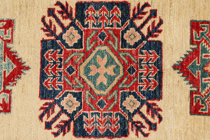 6x8 Ivory and Red Kazak Tribal Rug