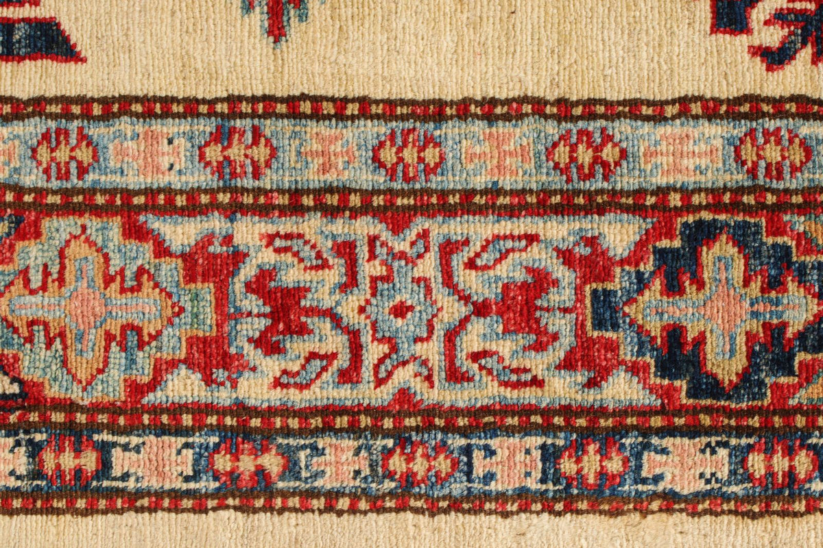 6x8 Ivory and Red Kazak Tribal Rug