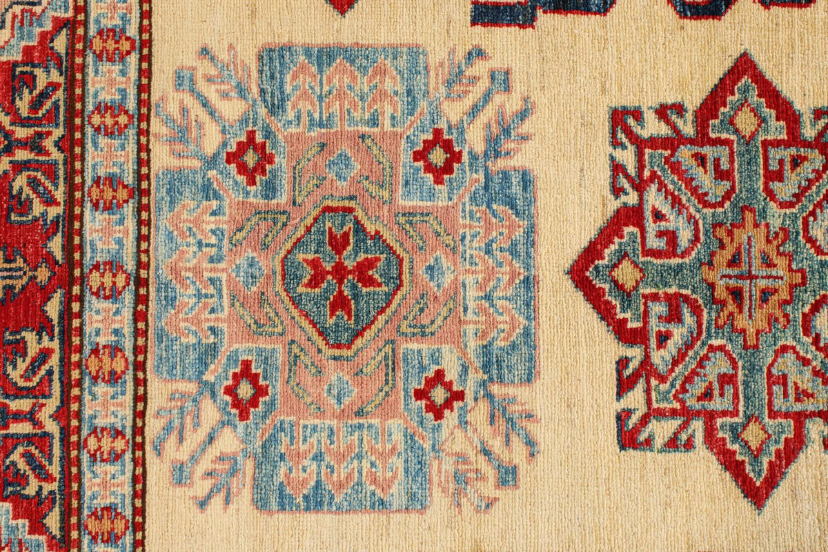 6x8 Ivory and Red Kazak Tribal Rug