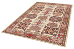 6x8 Ivory and Red Kazak Tribal Rug