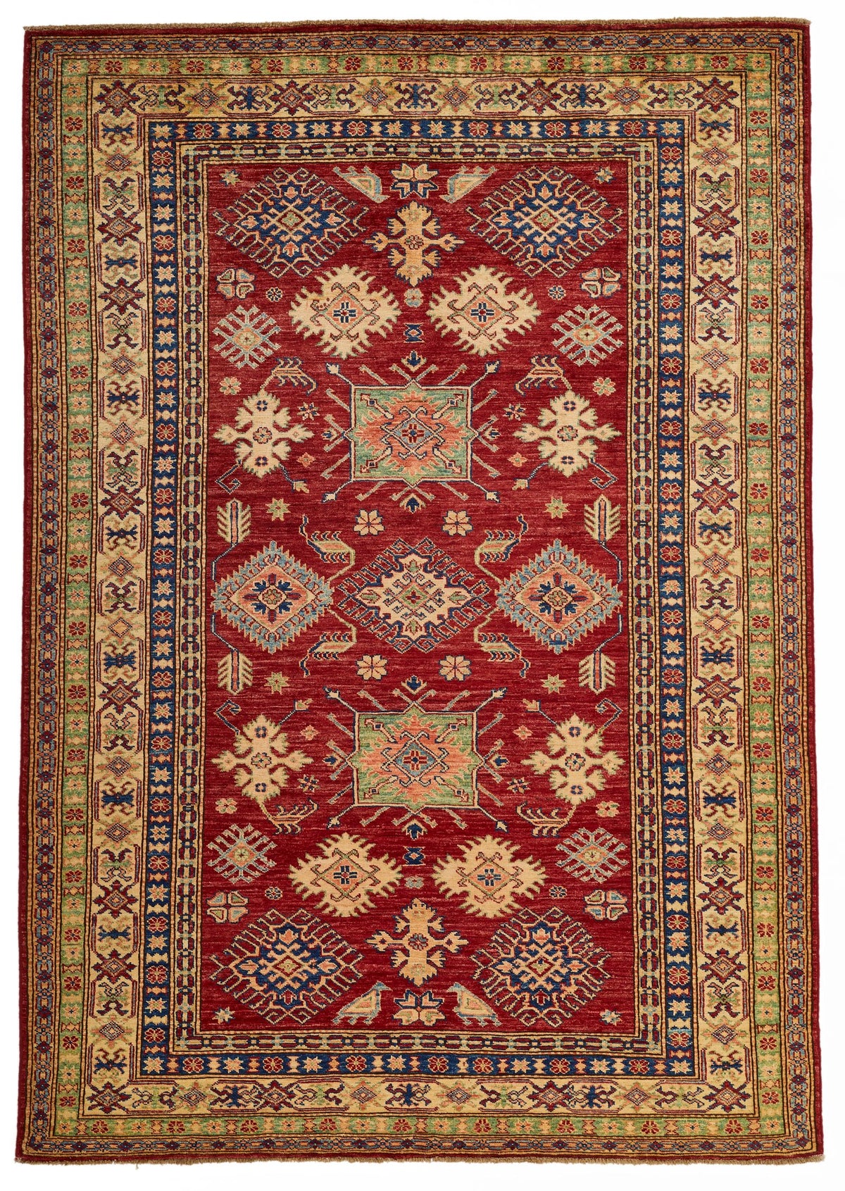 6x8 Red and Ivory Kazak Tribal Rug