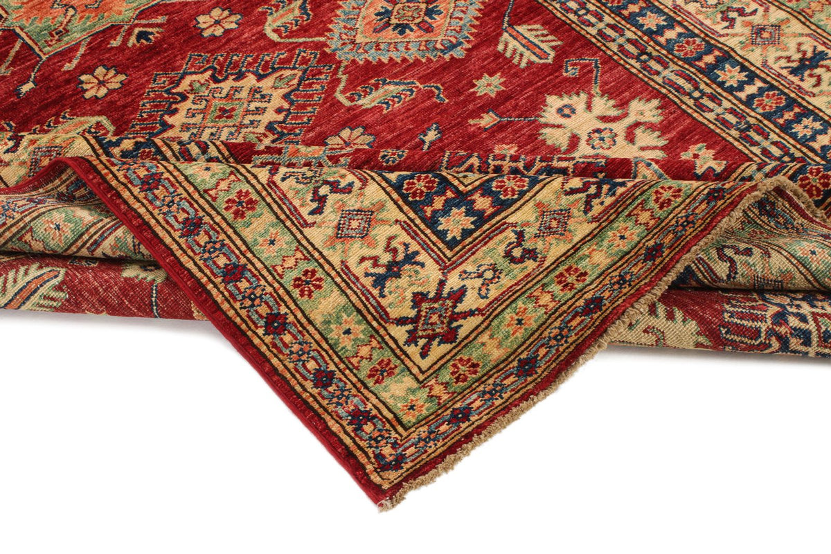 6x8 Red and Ivory Kazak Tribal Rug