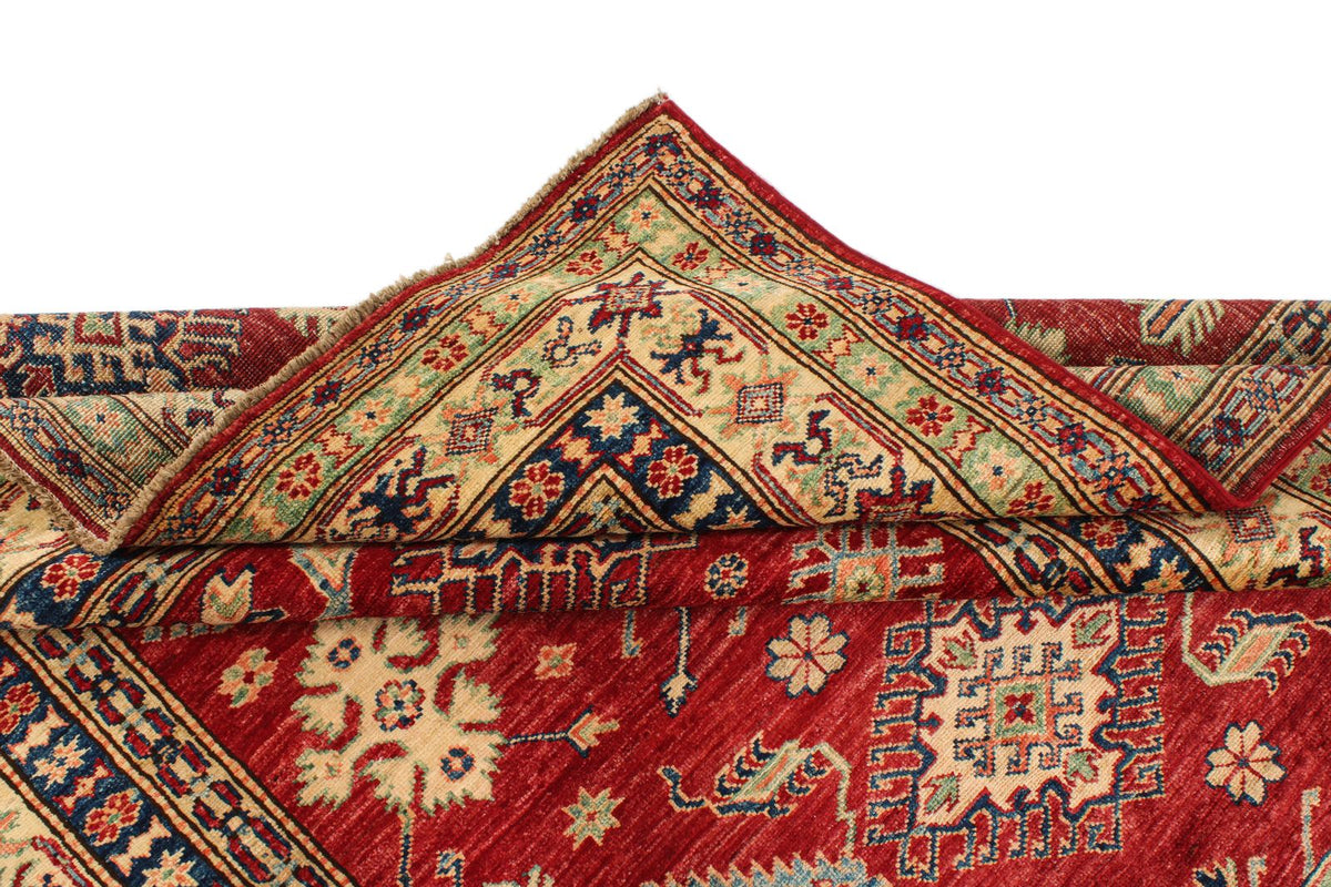 6x8 Red and Ivory Kazak Tribal Rug