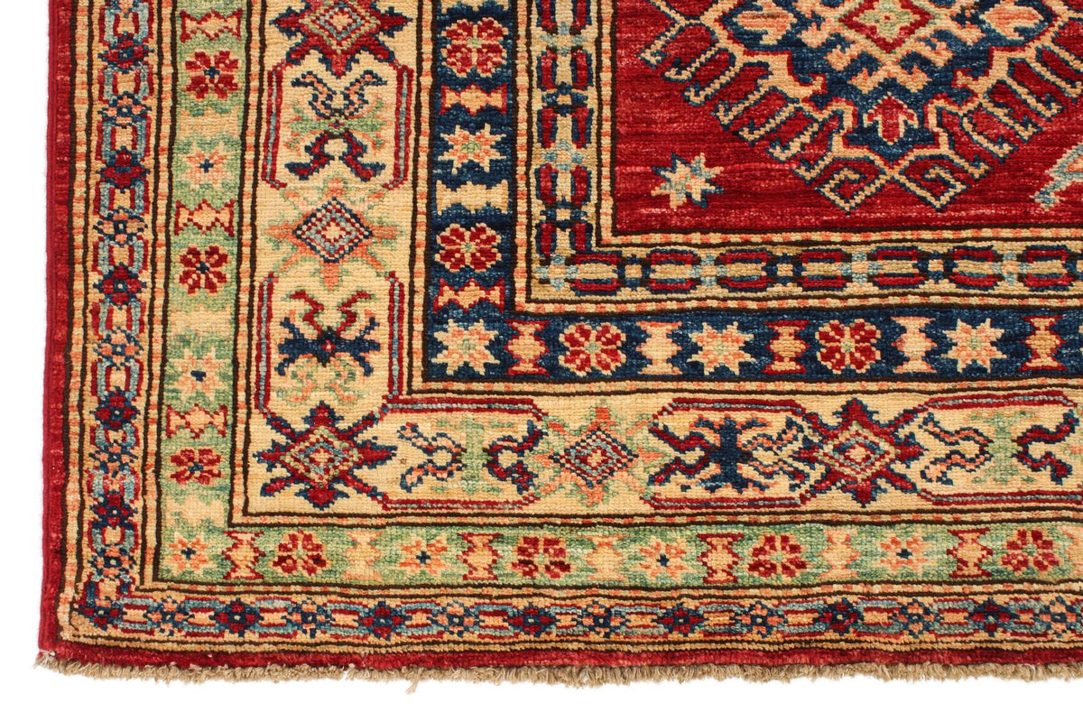 6x8 Red and Ivory Kazak Tribal Rug