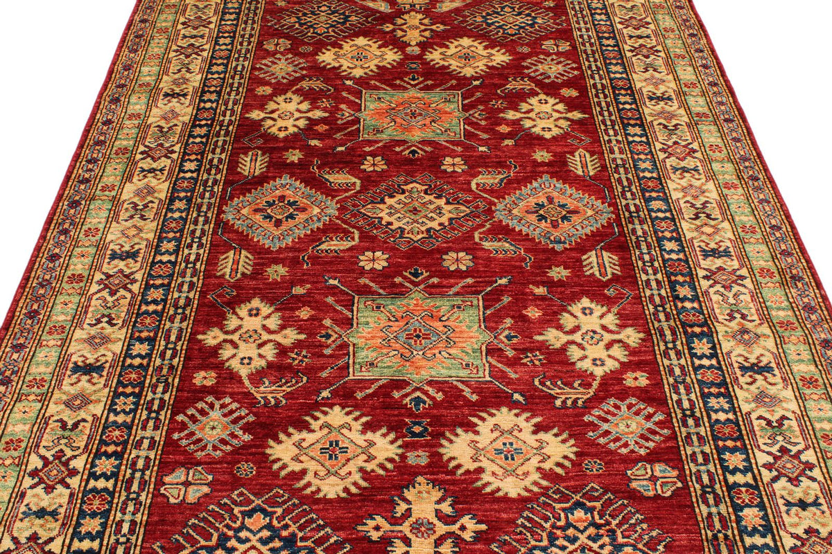 6x8 Red and Ivory Kazak Tribal Rug