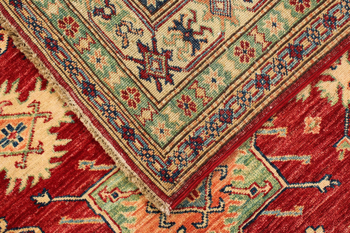 6x8 Red and Ivory Kazak Tribal Rug