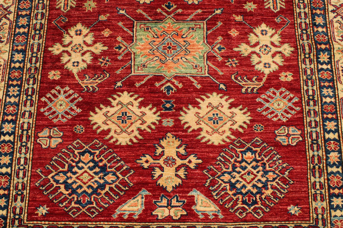 6x8 Red and Ivory Kazak Tribal Rug