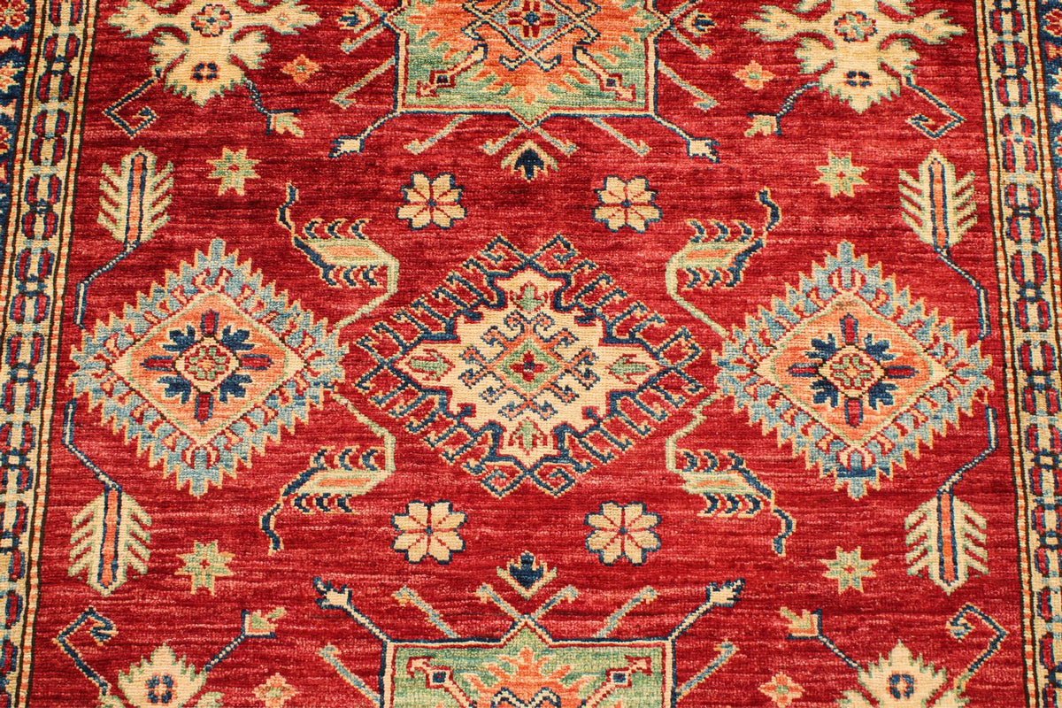 6x8 Red and Ivory Kazak Tribal Rug
