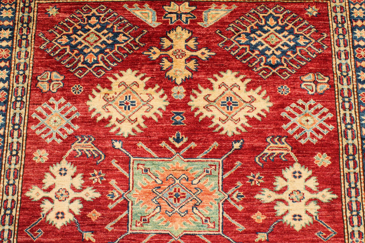 6x8 Red and Ivory Kazak Tribal Rug